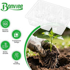 Bonviee 10 Packs Seed Starter Tray with Drainage Holes, Reusable & Durable, Clear for Root Monitoring, Easy to Repotted Without Root Damage, 6 Cells per Tray