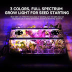 Seed Starter Tray with Grow Light and Thermostat Controller Heat Mat, 10"x 20.75" Heat Mats for Plant Growing，68-113°F Adjustable，Color Change Grow Lights，Germination Trays Kits (Green, 60 Cells)