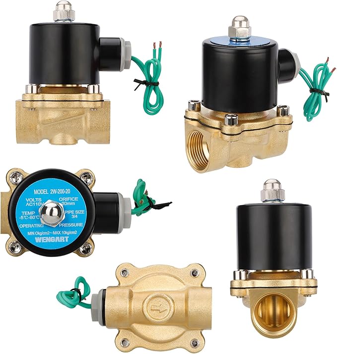 Wengart 3/4" Electric Solenoid Valve 110V AC, Brass Normally Closed (NC) Water Valve, Direct Acting for Zero Pressure Systems (0 PSI), High Flow Cv 7.6, Reliable Control for Water, Air, Gas & Oil