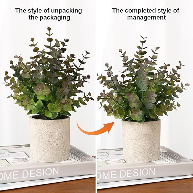 2 Pack Small Fake Plants Christmas Greenery Eucalyptus Potted Artificial Plants for Shelf Desk Home Bathroom Farmhouse Room Coffee Table Decor Christmas Decor(Purple)