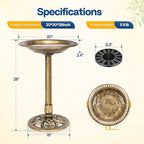 VIVOHOME Bird Bath with Solar Fountain for Outside, Polyresin Pedestal Bird Baths with Solar Powered Pump for Outdoor, Garden, Weather-Resistant Birdbaths with 20" Bowl, Golden
