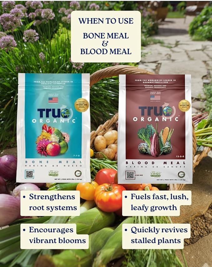 True Organic Bone Meal – Organic Fertilizer for Growth, Flowering, and Fruit Production – 3lb Bag Covers 61 Sq. Ft.- Case of 6