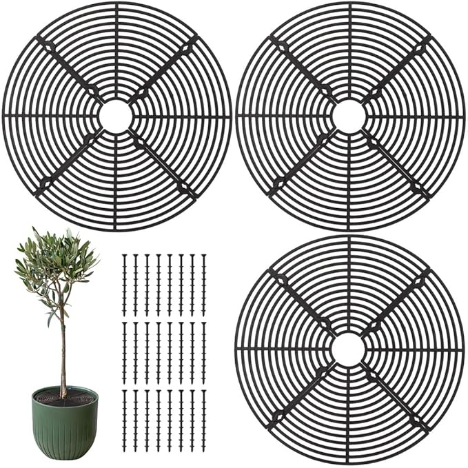 3 Pcs Plant Pot Grids, 11.8 in Cuttable Grid Flower Pot Covers with 24 Stakes, ABS Plant Flower Protectors, for Indoor Outdoor Plants, Pets Digging Stoppers