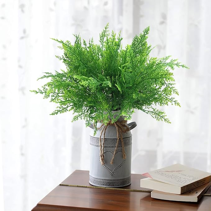CATTREE Artificial Fern Shrubs, Plastic Boston Leaves Bushes Green Grass Fake Plants for Indoor Outdoor Garden Verandah Kitchen Office Party Table Centerpieces Wedding Christmas Decoration - 4 Pack