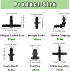 220Pcs Barbed Connectors Irrigation Fittings Kit,Irrigation Connector for 1/4" Tubing Garden Lawn Irrigation,End Plug,Barbs,Straight Barbs,Single Barbs,4-Way Coupling,Tees