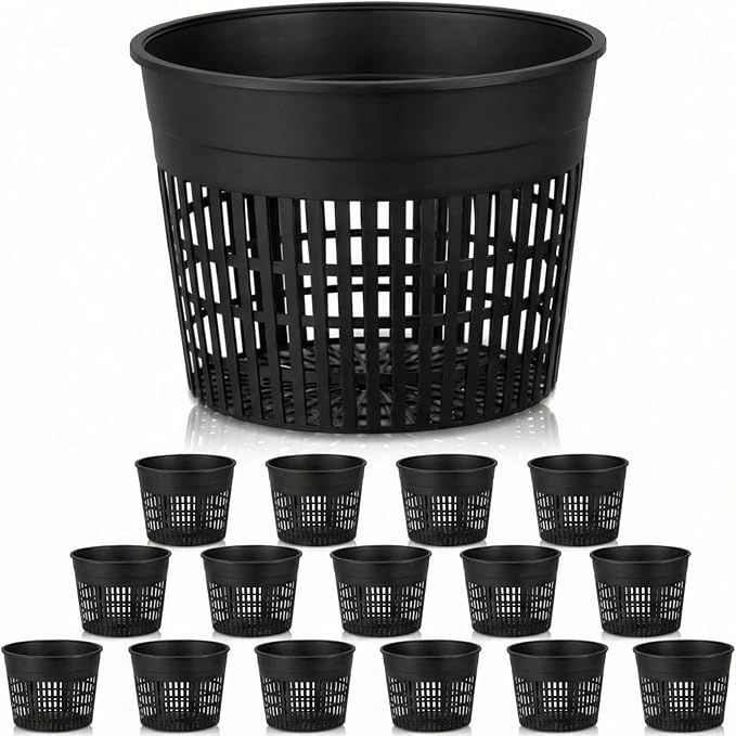 Weysat 16 Pcs Aquatic Plant Pots 6 Inch Round Pond Plant Baskets Net Pots for hydroponics Black Plastic Mesh Pond Containers for Hydroponics Live Aquarium Flowers