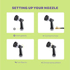 Hose Nozzle [Silver] Heavy Duty Hose Sprayer With 10 Adjustable Watering Patterns. Thumb Control Design, Comfortable Ergonomic Grip, Garden Hose Nozzle for Watering Plants & Lawns/Fun showers/Cleaning