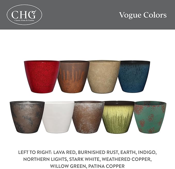 Classic Home and Garden Vogue Planter Pots w/Pottery Quality Finish - Modern Indoor & Outdoor Flower Pots - UV-Resistant Porch Planters - Decorative Pot for Flowers & Herbs (8” Lava Red)
