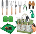 Gardening Tools 11 Pack Heavy Duty for Women with Gardening Knee Pads and Repotting Mat, Gardening Hand Tools with Floral Tote Bag, Durable Garden Supplies Kit, Ideal Gifts for Men Gardeners