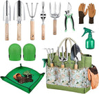 Gardening Tools 11 Pack Heavy Duty for Women with Gardening Knee Pads and Repotting Mat, Gardening Hand Tools with Floral Tote Bag, Durable Garden Supplies Kit, Ideal Gifts for Men Gardeners