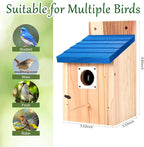 4-Pack Blue Wooden Bird Houses for Outdoors with Predator Guard, Bluebird Houses for Outside – Ideal for Bluebirds & Other Backyard Birds, Blue