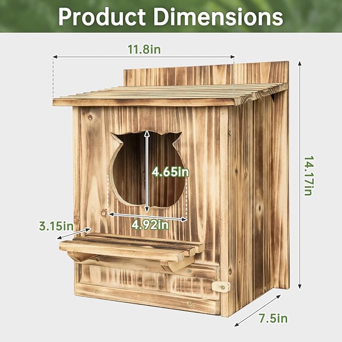 Owl House Bird House for Outside - 14.2×12×7.5 Inch Screech Owl Nesting Box, Owl-Shaped Entrance, Wooden Bird Box, Easy to Install, Ideal for Backyard Birding & Wildlife