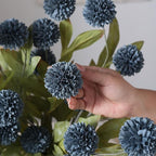 VIERENA 12 Pcs Faux Silk Pompon Mum Artificial Flowers for Vase -27", Bulk Fake Chrysanth Branches with Stems for DIY Bouquet Centerpieces Wedding Fillers Arrangements Shower Decorations (Dark Blue)