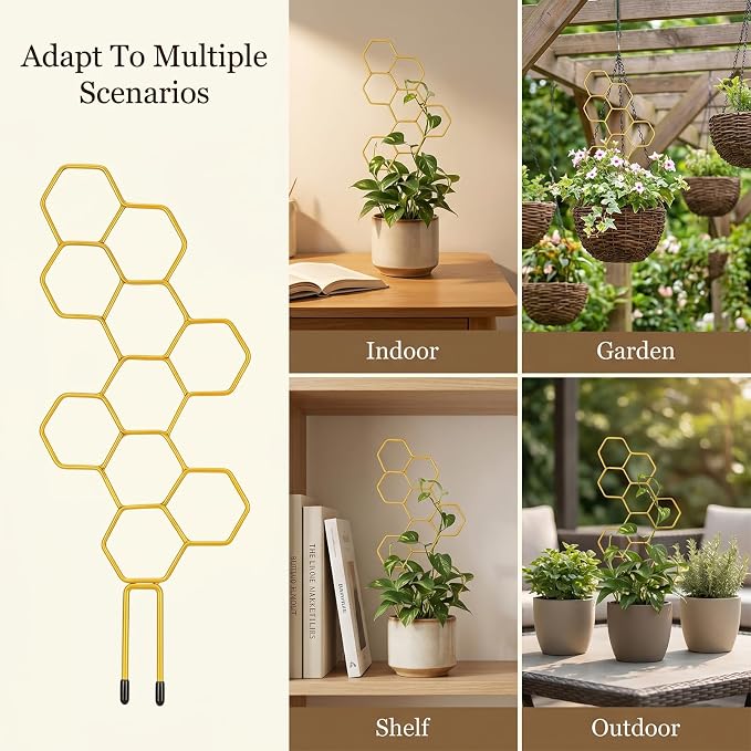 1PCS 13.78 Inch Small Indoor Plant Trellis for Pots, Honeycomb Trellis,Gold Metal Plant Climbing Support Stake for Pothos, Vines, Climbing Houseplants