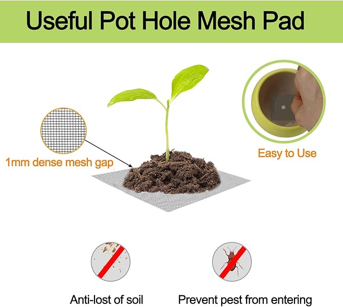 50 Packs 4 Inch Flower Pot Hole Mesh Pad, Plastic Mesh Screen Bonsai Bottom Planter Drainage Hole Grid Mat, Plant Succulent Pot Screens Mat Prevent Soil Loss