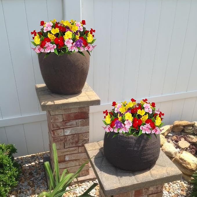 CITYES 4 Pcs Artificial Flowers for Outdoors Impatiens UV Resistant Silk Flowers Hibiscus Faux Impatiens Flowers for Outdoor Planters Pot Patio Garden Hanging Basket Porch Table Indoor Decor