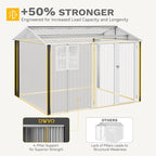 DWVO 10x8ft Metal Outdoor Storage Shed with Window, Lockable Tool Storage Sheds, Oversized Steel Garden Sheds with Sloped Roof for Backyard, Patio, Garage, Lawn (Gray + White)