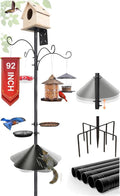eWonLife 92 Inch Squirrel Proof Bird Feeder Pole with 9 Prongs Base, 1 Inch Dia Bird House Pole, Heavy Duty Bird Feeder Stand, Adjustable Shepherds Hooks for Outdoor with Squirrel Baffle Birdbath Tray