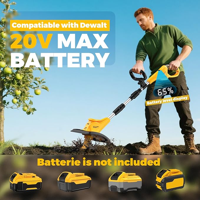 Battery Powered Tiller Compatible with Dewalt 20V Battery(Tool Only), 310RPM Folding Electric Rototiller Features 40 Steel Tines, 9.1In Tilling Width & 6.3In Depth Tiller