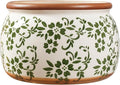Vintage Ceramic Flower Pot - Indoor Outdoor Planters with Drainage Holes & Filter Screen, 9’’ Large Rustic Farmhouse Decorative Plant Pots for Garden/Patio/Balcony (Green Vines, Large)