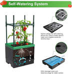 Raised Garden Bed Planter Boxes with Trellis,1pcs 70.9" Self-Watering Tomato Planter Boxes with Trellis for Climbing Vegetables Plants Flowers Tomato,Use for Indoor Outdoor (Black)