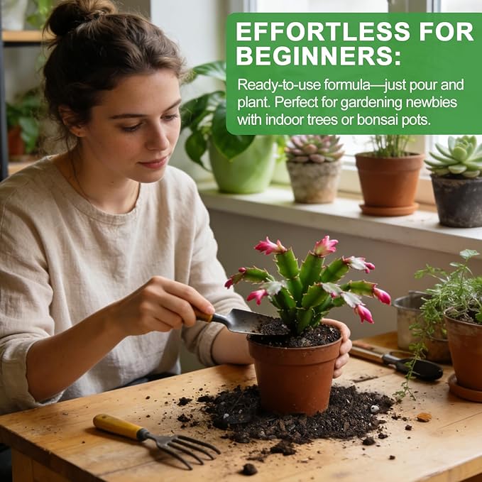 All-Natural Christmas Cactus Potting Soil Mix 4qt- Premium Well-Draining & Aerated ，Designed Specifically for Succulents and Cacti