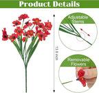 Bassion 24 Bundles Artificial Flowers for Outdoors Decoration, UV Resistant Red Silk Fake Faux Flowers Artificial Plants for Outside Window Box Porch Garden Home Decor
