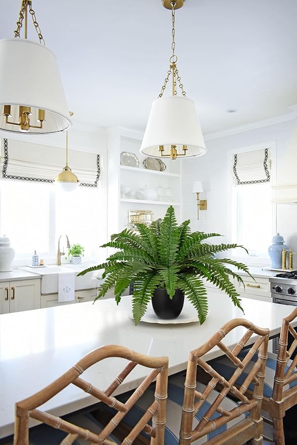 Hollyone 2Pcs Fake Fern Potted Plant 17.7" Small Artificial Boston Ferns in Pot 25 Leaves for Outdoors & Indoor Faux Fern Bush Plant for Patio Garden Farmhouse Windowsill Office Living Room Home Decor