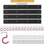 WALMANN All Metal 64 Inch Wall Mount Garden Tool Organizer for Garage, Mop and Broom Holder, Yard Tool Storage Rack for Rake, Shovel, Spade, Mop, Broom(4 Rails, 16 Hooks)