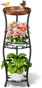 Homsorout Plant Stand Indoor Outdoor - 3 Tier 32" Tall Metal Plant Shelf with Bird Bath, Rustproof Stable Flower Pot Holder for Planter Corner Garden Balcony Patio, Black