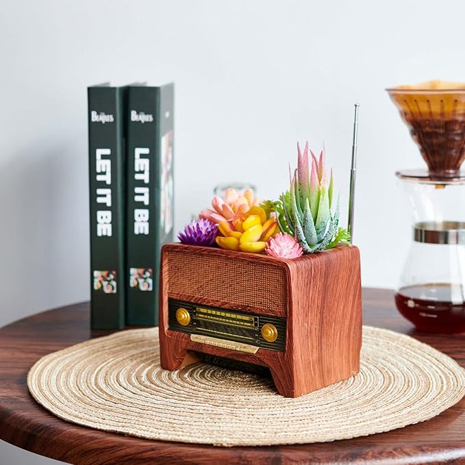 Succulent Pot Planter Vintage Home-Decor - Plant Pot Indoor for Succulents Plants Live,Small Flower Pot Retro Radio Desk Decor Container for Air Plant