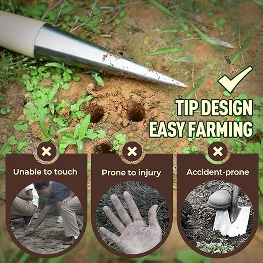 Plant Hole Digger for Planting, Seed Dibber Garden Tool, Hand Dibbler Seed Planter Tool,Bulb Planter Tool, Seeds Transplanting Plants Planting Bulbs, T Wooden Handle - Easy to Drill Holes (2PCS)