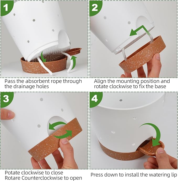 Vanslogreen Orchid Pots with Holes, 6 Inch Self Watering Orchid Pot 2 Pack Plastic Plant Pots for Orchid, Flower (White+Brown)