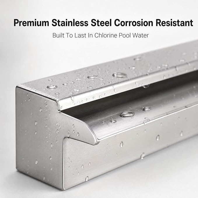 Stainless Steel Pool Fountain Waterfall Sheer Descent, 59 Inches Spillway for Swimming Pool, Outdoor Garden Pond, Patio & Backyard Water Feature Decoration(59")