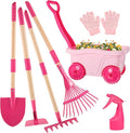 Kids Gardening Tools Outdoor Toys Set - Wheelbarrow Backyard Play Set for Kids with Shovel, Rake, Leaf Rake, Summer Yard Digging Weed Toys, Easter Birthday Gifts for Boys Girls Age 2 3+ Years Old