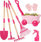 Kids Gardening Tools Outdoor Toys Set - Wheelbarrow Backyard Play Set for Kids with Shovel, Rake, Leaf Rake, Summer Yard Digging Weed Toys, Easter Birthday Gifts for Boys Girls Age 2 3+ Years Old