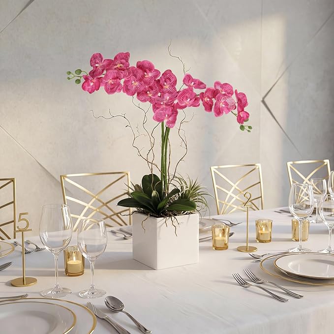 Orchid Artificial Flowers 6PCS Fake Silk Orchids Faux Orchid Stems Phalaenopsis Branches for Wedding Bouquet Home Party Garden Outdoor Decoration(Hot Pink)