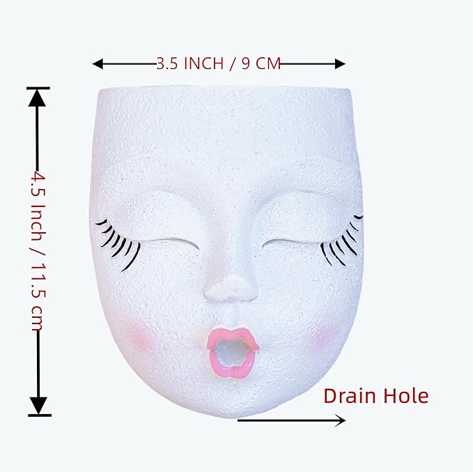 Funny Face Planter Kiss Head Face Planter Pot Handmade Flower Pot Lightweight Resin Plant Pots for Indoor and Outdoor Use White 1Pack