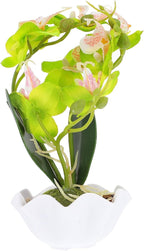Artificial Phalaenopsis Bonsai with Pot, Fake Orchid Flower Decoration, Vivid Green Indoor Home Décor for Wedding and Living Room
