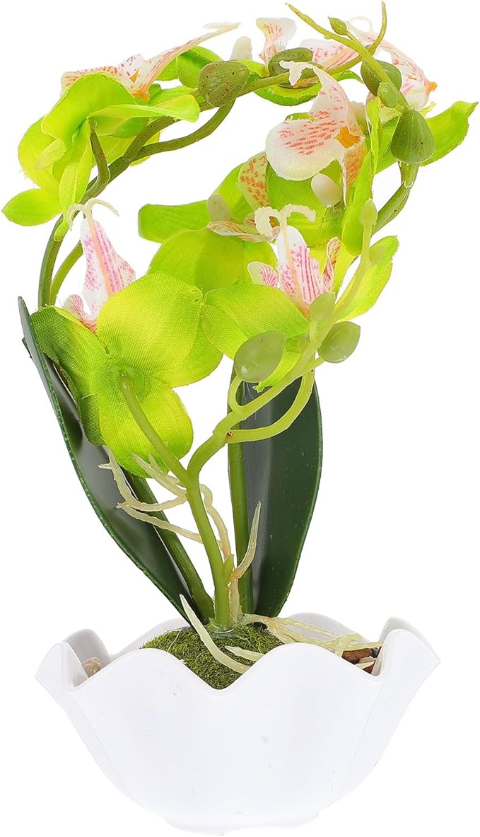 Artificial Phalaenopsis Bonsai with Pot, Fake Orchid Flower Decoration, Vivid Green Indoor Home Décor for Wedding and Living Room