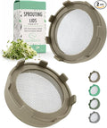 Elementi Sprouting Kit - Set of 2 Sprouting Lids for Wide Mouth Mason Jars, Sprouts Growing Kit for Bean Sprouts (Mushroom)