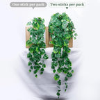 Artificial Hanging Plants for Shelf, 2-Pack Fake Potted Greenery Faux Monstera Leaves Vines in Black Pot, Décor for Office Living Room Bathroom Indoor Outdoor