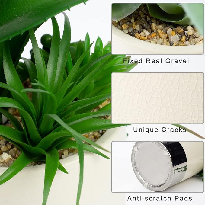 Hollyone Large Artificial Succulents Plants Faux Succulents 12" Fake Succulent Plants in Sliver Ceramic Pot Succulent Plant for Desk Modern Home Living Room Office Table Bathroom Decor