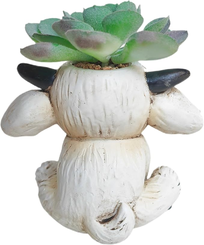 Succulents Plants Artificial, Mini Fake Succulents in Resin Cartoon Animal Goat Pot for Desk Livingroom Home Decoration Office Decor