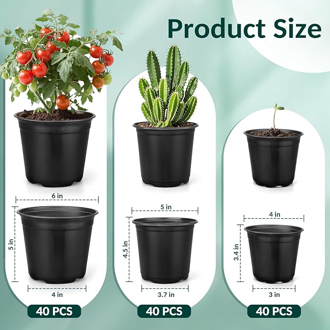 120 Pcs Small Plastic Palnt Pot, 4 5 6 Inch Nursery Pots with Drainage, Seedlings Starter Pots for Plants, Great for Herbs, Cuttings, and Starter Plants (120 pcs,456 inch)