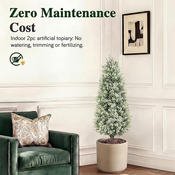 PATIO CHOICE 3ft Artificial Topiary Trees with Ground Spike Set of 2 Outdoor Faux Plants Realistic Faux Bushes and Shrubs Decorations for Outdoor Front Porch Garden