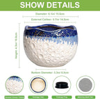 Ceramic Plant Pots - 6 Inch Orchid Pot for Indoor Outdoor Plants, Unique Pots for Plants with Drainage Hole and Plug, Modern Round Planter, Garden House Decor, Housewarming Gifts, Beige-blue