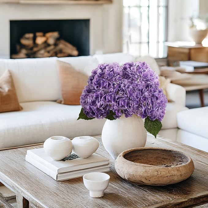 Coferset Purple Hydrangea Artificial Flowers 3pcs Lifelike Faux Hydrangea Real Touch Fake Flowers for Home Wedding Christmas Office Party Living Room Decoration,22inch