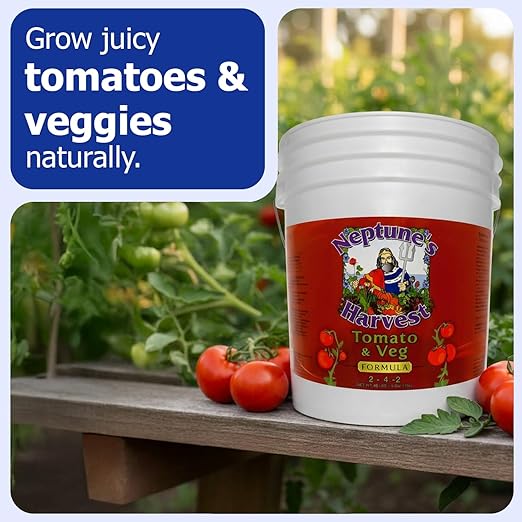Neptune’s Harvest Organic Tomato & Vegetable Plant Fertilizer (2-4-2) - Liquid Plant Food w/Fresh Fish, Seaweed, Molasses, Yucca Extract, & Humic Acids - for Vegetable Garden (5 Gallon Pail)