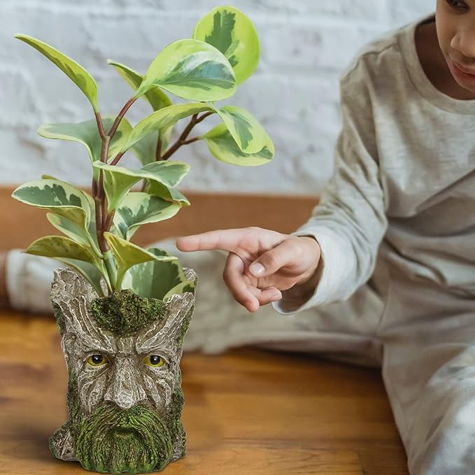 vomiceak Face Planter - Unique Old Man Tree Face Planters for Outdoor Indoor Plants with Drainage Hole, Funny Plant Pots for Succulents - Creative Flower Pots as Gifts for Women and Men (Green Man)